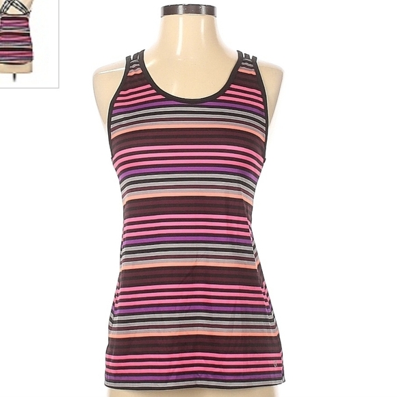 Gap Fit Pink Striped Athletic Tank Top Women's Small S Strappy Criss Cross Back - Picture 2 of 7